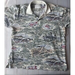 VINTAGE 90s Island Fever Tropical Short Sleeve Polo Shirt Scenic Mens Sz XL 0640